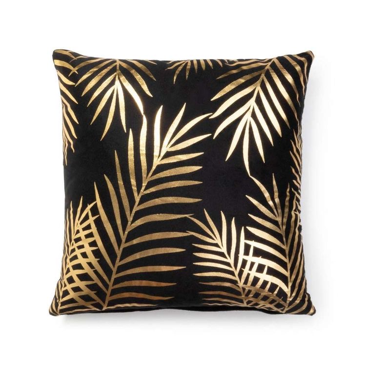 Funda Cojín Negro y Hojas Doradas Oscuro C-0729
