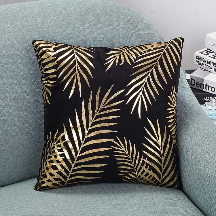 Funda Cojín Negro y Hojas Doradas Oscuro C-0729 - Imagen 3